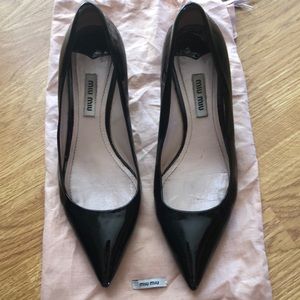 Miu Miu kitten heel pumps, size 6.5. Black patent